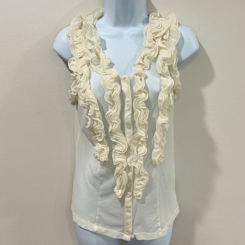 The Limited Cream Sheer Sleevless Ruffle Top Size Medium Coquette Angel Y2K